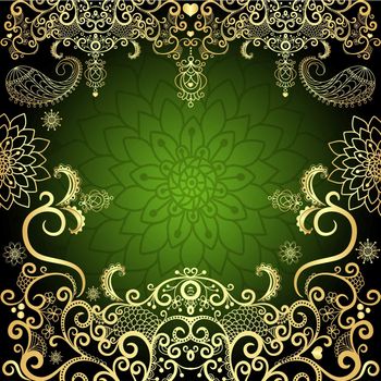 Green-gold vintage floral frame