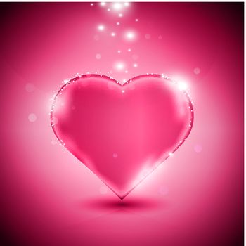 Valentines day card with glossy pink heart, eps10 vector illustration