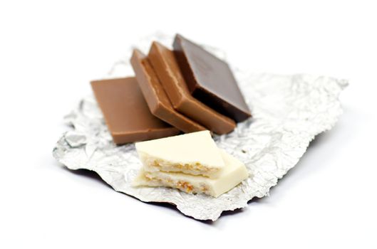 Slices of chocolate on a foil