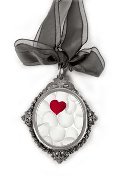 Cameo silver locket with petals valentines heart
