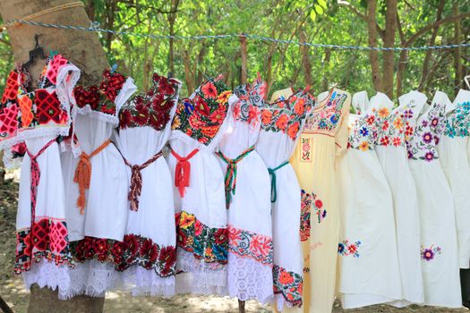 Mayan woman dress embroidery Yucatan Mexico