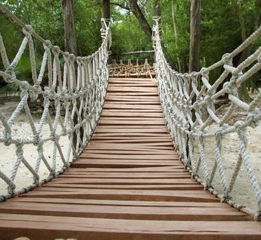 Adventure wooden rope jungle suspension bridge