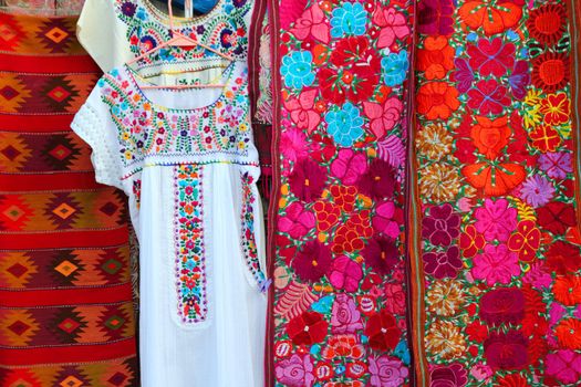 colorful Mexican serape fabric Chiapas dress