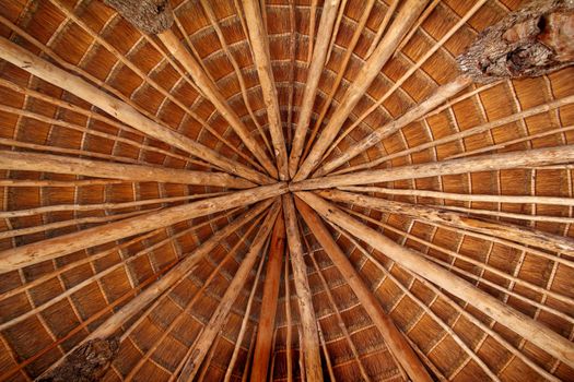 Hut palapa traditional sun roof wiev from above
