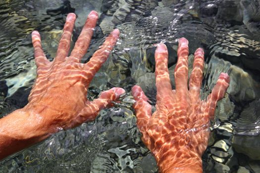 hands underwater river water wavy shapes