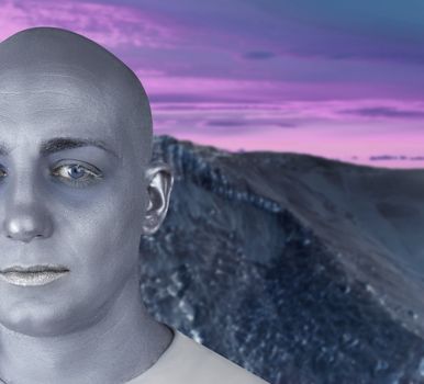 alien man futuristic silver skin extraterrestrial space