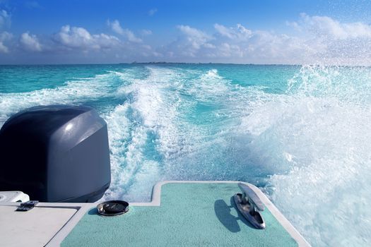 boat outboard stern with prop wash caribbean foam