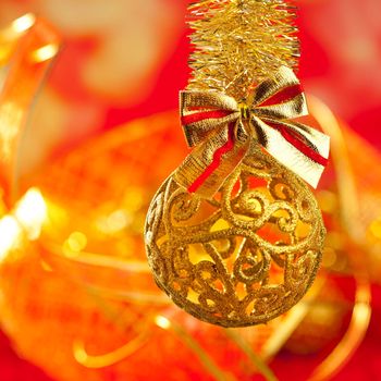 Christmas tinsel golden glitter bauble loop