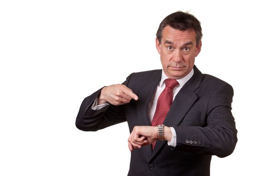 Angry Business Man Pointing at Time on Watch
