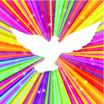 Dove silhouette on psychedelic colored abstract background. Vect