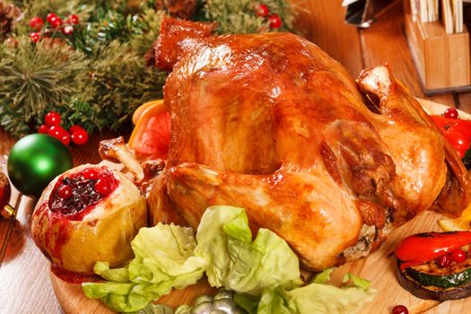 Garnished roasted turkey