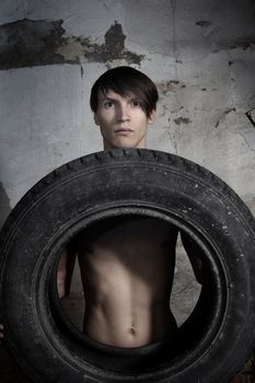 Man with tire