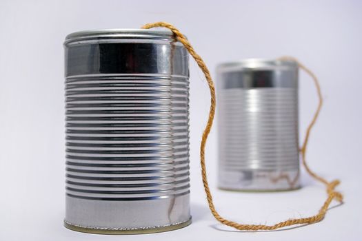 A telephone made from tin cans