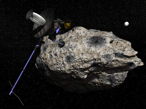 Galileo spacecraft discovering Dactyl orbiting the asteroid Ida 