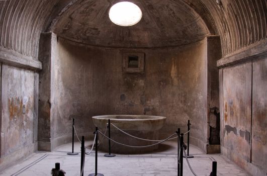 The Stabian baths in the Roman city of Pompeii.  It was completely buried by an eruption of Mount Vesuvius in AD 79.
