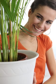 woman taking care of the plants