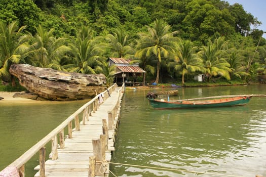 Wooden jetty at local village, Ream National Park, Cambodia