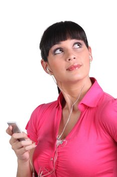 Woman with mp3 player