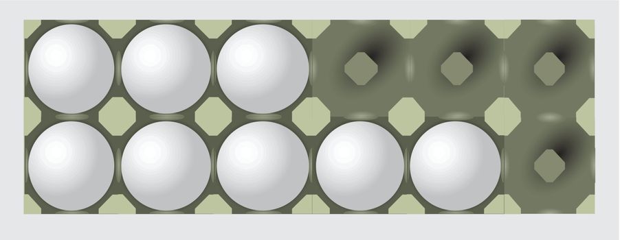 Incomplete egg tray on a dozen eggs. Packaging for food. Vector illustration.
