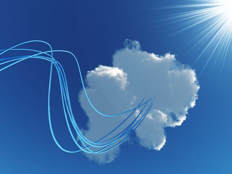 blue metallic cables connected to cloud