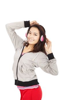young woman listen music and dancing