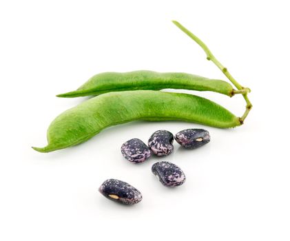 Ripe Haricot Beans with Seed Isolated on White