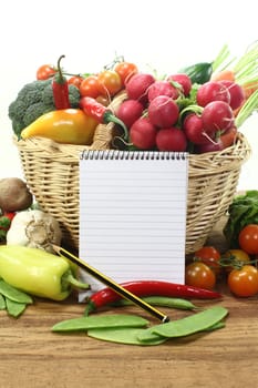 Purchasing paper with a basket and vegetables