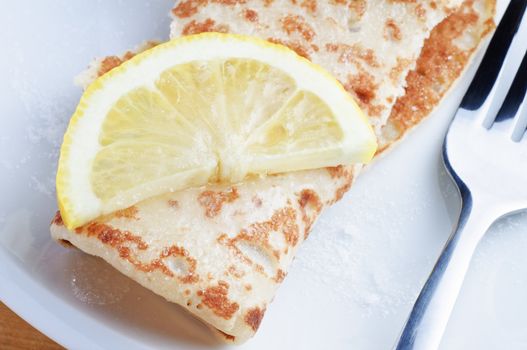 Pancake with Lemon Slice and Sugar