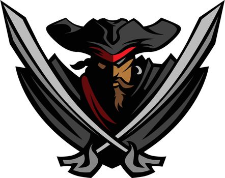 Pirate Mascot with Swords and Hat Graphic Vector Illustration