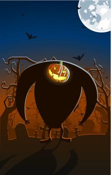 Vector illustration of scary glowing Jack-o-lantern man