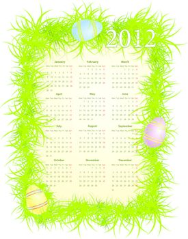Vector illustration of Easter calendar 2012, starting from Mondays