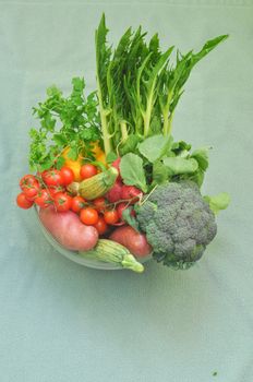 Vegetables and fruit on a supermarket shelf