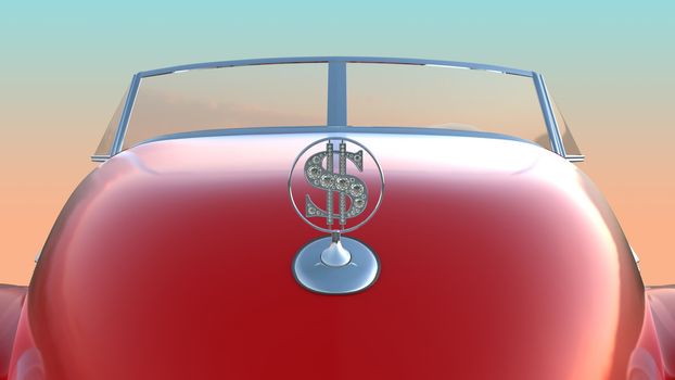 Hood and windscreen of red retro car