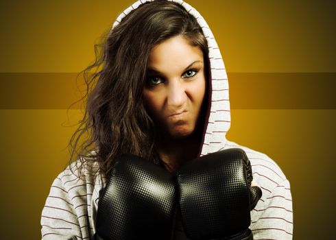 Angry female boxing