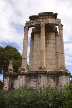 A shot of the Temple of Vesta in Roman Forum, in Rome, Italy.
