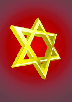 Vector golden Jewish star on red background