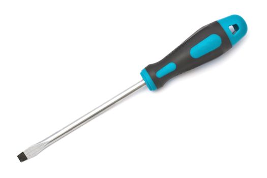 Blue screwdriver closeup on white background 
