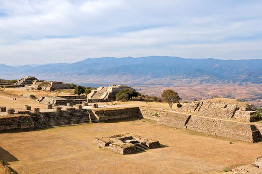 Ancient ruins on plateau Monte Alban in Mexico 