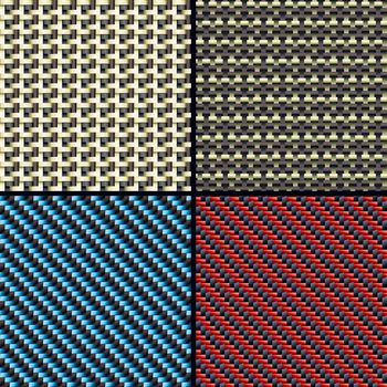 Carbon fiber, kevlar and decorative seamless patterns set