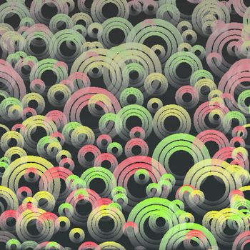 Abstract background of multicolored circles on a black