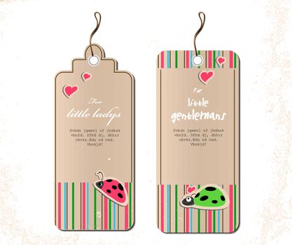 vector set of tags with ladybirds in love.