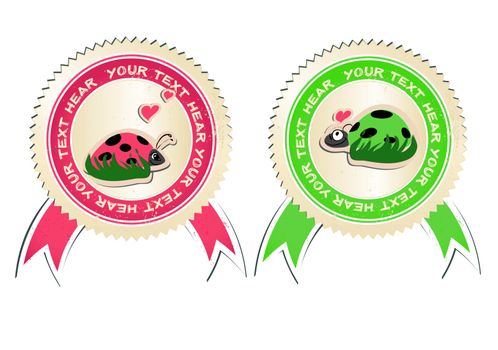 vector set of stickers with ladybirds in love.
