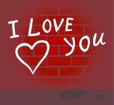 Love inscription on a brick wall. A vector illustration