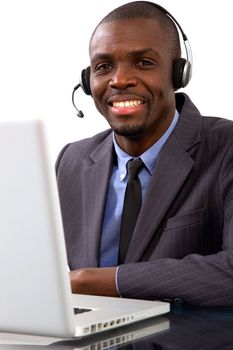 businessman with headset microphone