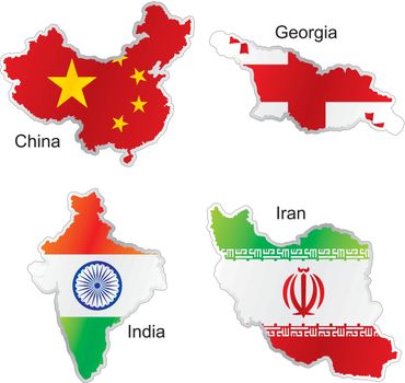 isolated international flags in map shape