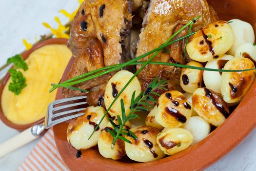 Tasty chicken with roasted potatoes