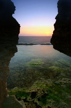 Sunset Seaview bitween cliffs