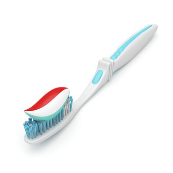 Toothbrush with toothpaste on a white background
