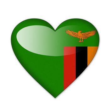 Zambia flag in heart shape isolated on white background