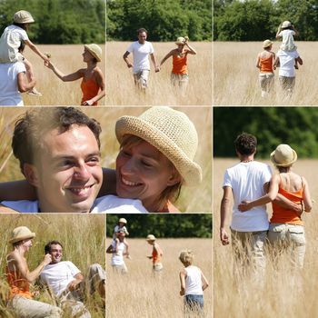 Collage of couple with children in the countryside